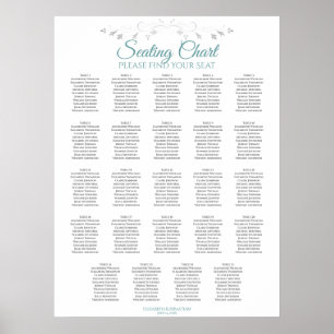 24 Tabelle Aquamarin auf der weißen Hochzeitssatte Poster