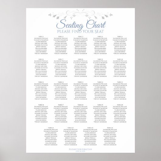 24 Tabelle Blue & Gray Wedding Seating Chart Poster (Vorne)
