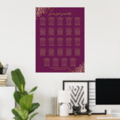 24 Tabelle Cassis Lila Gold Wedding Seating Chart Poster (Heimbüro)