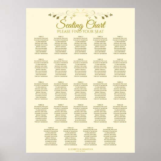 24 Tabelle Chic Gold & Cream Wedding Chart Poster (Vorne)