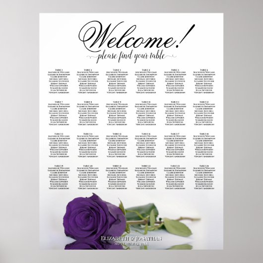 24 Tabelle Royal Lila Rose Hochzeitssitzkarte Poster (Vorne)