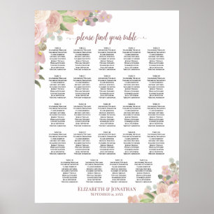 24 Tabelle Rustikal rosa Blumenübersicht Poster