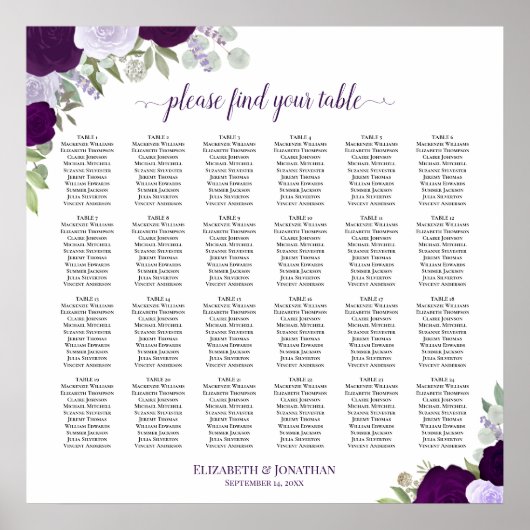 24 Tabelle Rustikale Lila Rose Hochzeitstabelle Poster (Vorne)