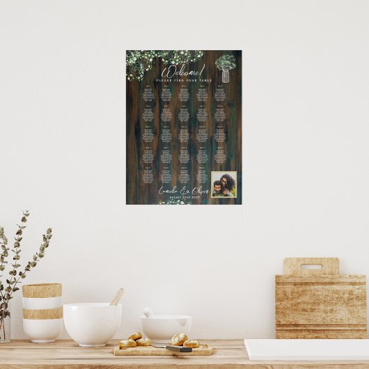 24 Tabelle Rustikales Holz Gypsophila FOTO SITZEND Poster (Küche)