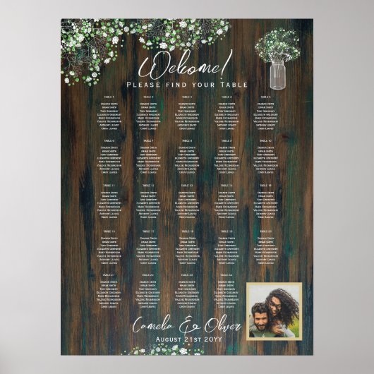 24 Tabelle Rustikales Holz Gypsophila FOTO SITZEND Poster (Vorne)