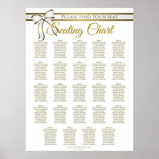 24 Tabelle White & Gold Ribbon Hochzeitstabelle Poster (Vorne)