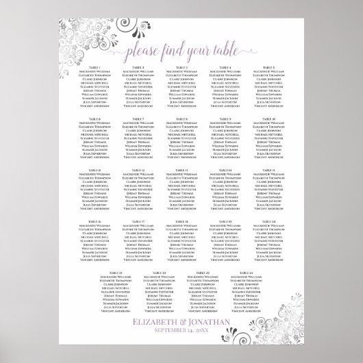 24 Tabelle White Lavender Chic Hochzeitskarte Poster (Vorne)