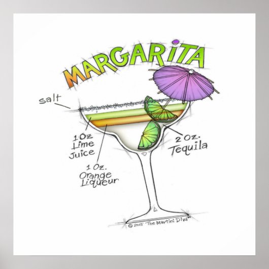 24" X 24" POSTER - MARGARITA RECIPE COCKTAIL ART (Vorne)