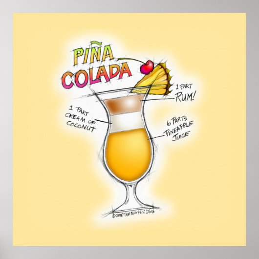 24" X 24" POSTER - PINA COLADA RECIPE COCKTAIL ART (Vorne)