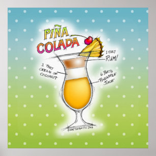 24" X 24" POSTER - PINA COLADA REZEPT COCKTAIL KUN