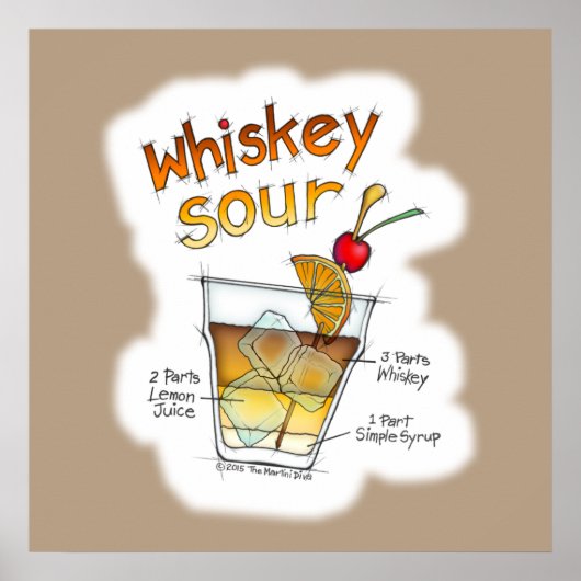 24" X 24" POSTER, WHISKEY SOUR RECIPE COCKTAIL ART POSTER (Vorne)
