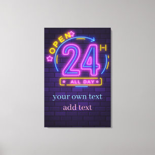 24h Open Neon Sign Templet Leinwanddruck