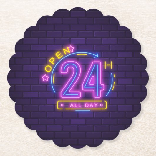 24h Open Neon Sign Templet Untersetzer (Vorderseite)