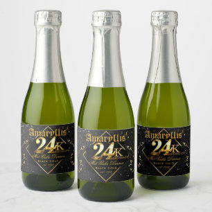 24K Black & Gold Luxe 24. Geburtstag Elegant Schaumweinetikett