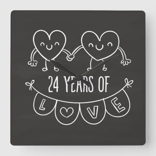 24th Anniversary Gift Chalk Hearts Quadratische Wanduhr (Vorderseite)