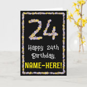 24th Birthday: Floral Flowers Number, Custom Name Karte (Gelbe Blume)