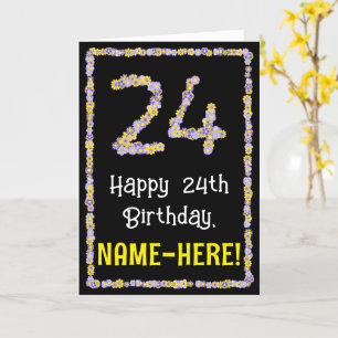 24th Birthday: Floral Flowers Number, Custom Name Karte