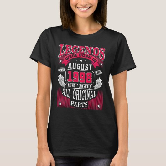 24th Birthday Legends Born In August 1998 24 Year T-Shirt (Vorderseite)