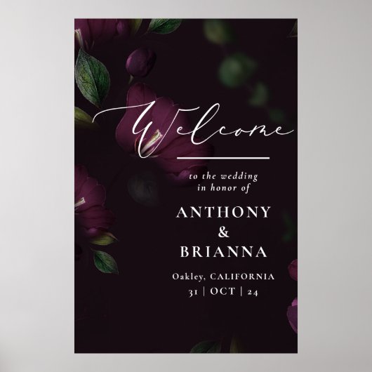 24x36" Moody Lila Bloom Grunge Wedding Willkommen Poster (Vorne)