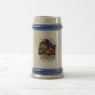 250 Amerika 1776 2026 Bassfischen USA-Flagge Bierglas