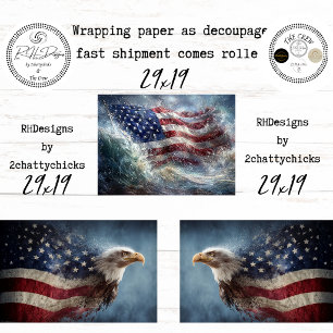 250. Amerika-Flaggen-Adler-Jubiläumsfeier-Decoupag Geschenkpapier Set