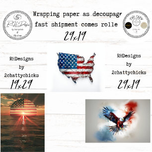 250. Amerikanische Jubiläumsflagge Adler-Dekoupage Geschenkpapier Set
