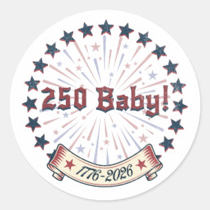250 Baby America 250 Patriotisches Feuerwerk-Desig Runder Aufkleber