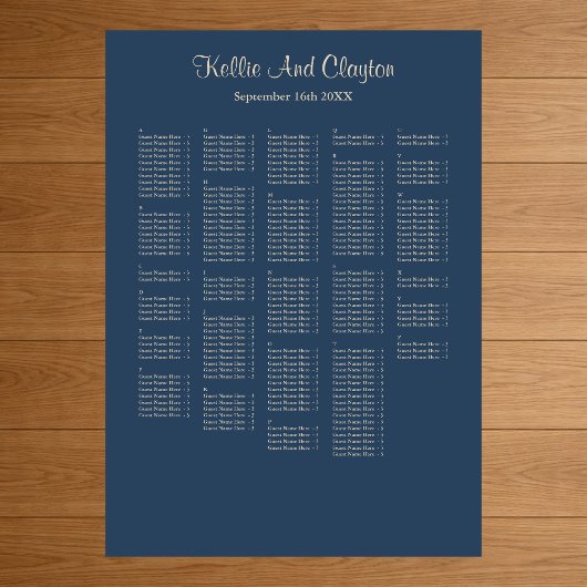 250+ Classic Blue Simple Wedding Seating Chart Poster