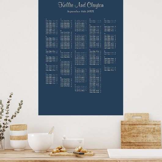 250+ Classic Blue Simple Wedding Seating Chart Poster (Küche)