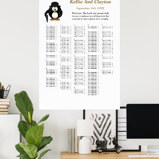 250 Funny Pinguin Greeter Wedding Seating Chart Poster (Heimbüro)