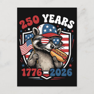 250 Jahre 1776 2026 patriotischer Waschbär USA una Feiertagspostkarte