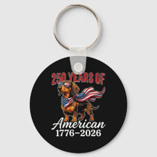 250 Jahre 1776–2026 USA-Flagge Hund Dachshund 4. J Schlüsselanhänger