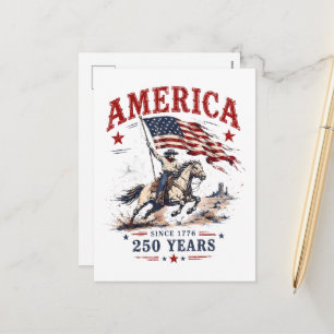 250 Jahre Amerika 1776 2026 Patriotischer Cowboy Feiertagspostkarte