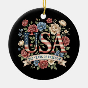 250 Jahre Amerika Jubiläumsblumen USA 250. Bi Keramik Ornament