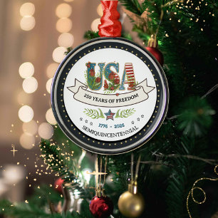 250 Jahre Freiheit Botanical USA Silber  Ornament Aus Metall