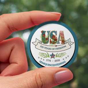 250 Jahre Freiheit Elegantes Patriotisches Weiß Bl Button