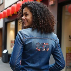 250 Jahre Freiheits-Faux-Patchwork Jeansjacke