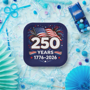 250 Jahre Unabhängigkeit Patriotisches Feuerwerk B Pappteller
