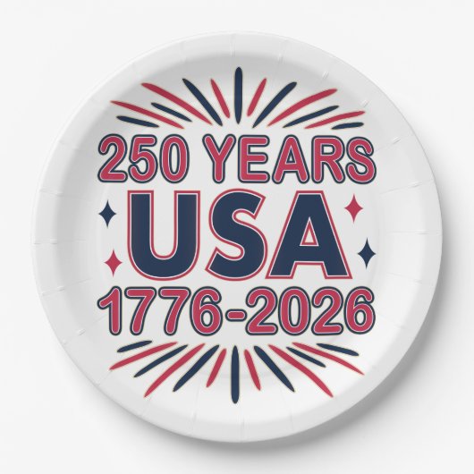 250 Jahre USA | 1776-2026 Halbjahr Pappteller (Vorderseite)