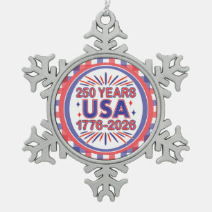 250 Jahre USA   1776-2026 Halbjahr Schneeflocken Zinn-Ornament