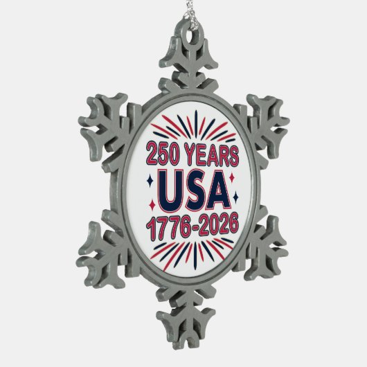 250 Jahre USA | 1776-2026 Halbjahr Schneeflocken Zinn-Ornament (Links)