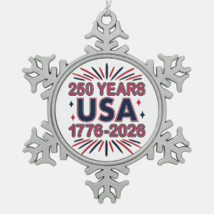 250 Jahre USA   1776-2026 Halbjahr Schneeflocken Zinn-Ornament