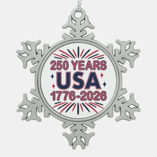 250 Jahre USA | 1776-2026 Halbjahr Schneeflocken Zinn-Ornament (Vorderseite)