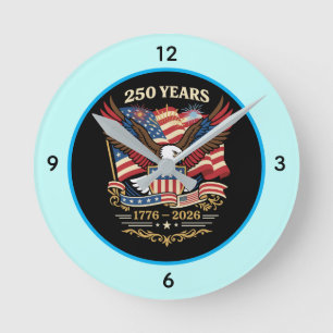 250 Jahre USA Patriotischer Adler-Design Runde Wanduhr