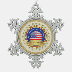 250. Jahrestag USA Patriotisch   1776–2026 Schneeflocken Zinn-Ornament