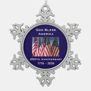 250. Jahrestag USA Patriotisches Gott segne Amerik Schneeflocken Zinn-Ornament