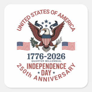 250. Jubiläum 4. Juli - Vintages Patriotisches Quadratischer Aufkleber