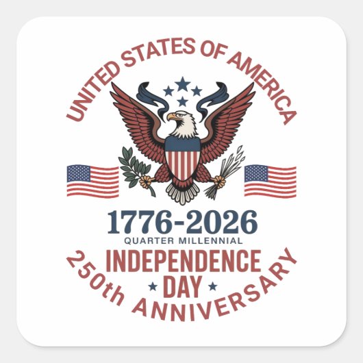 250. Jubiläum 4. Juli - Vintages Patriotisches Quadratischer Aufkleber (Vorderseite)