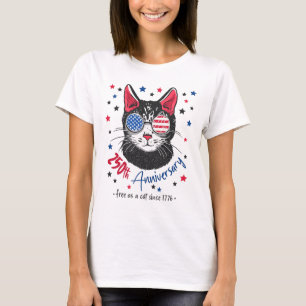 250. Jubiläum Amerika USA Flagge Sonnenbrille Katz T-Shirt