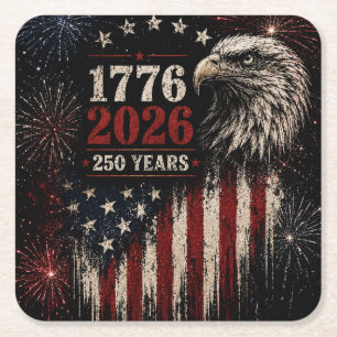 250. Jubiläum Patriotenadler & Feuerwerk  Rechteckiger Pappuntersetzer